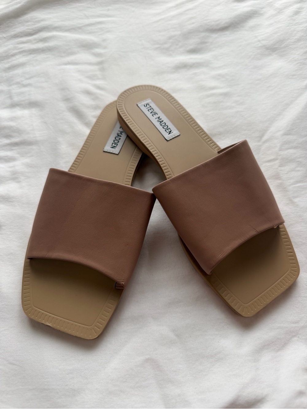 Steve Madden Nixi Nude Blush Square Toe Slide Sandals Size 7